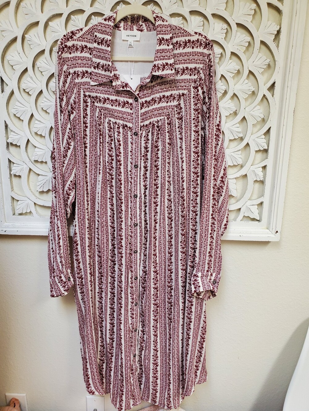 Heyson Midi Wine Colored Floral Shirt Dress Or Duster NWT 2XL
